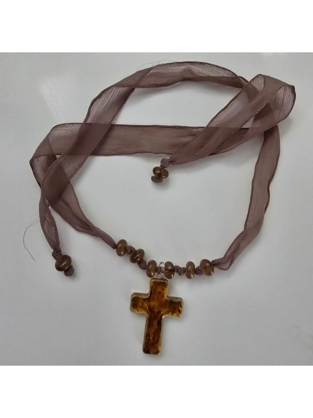 NEW Brown Cross Ivy Pendant Choker Necklace